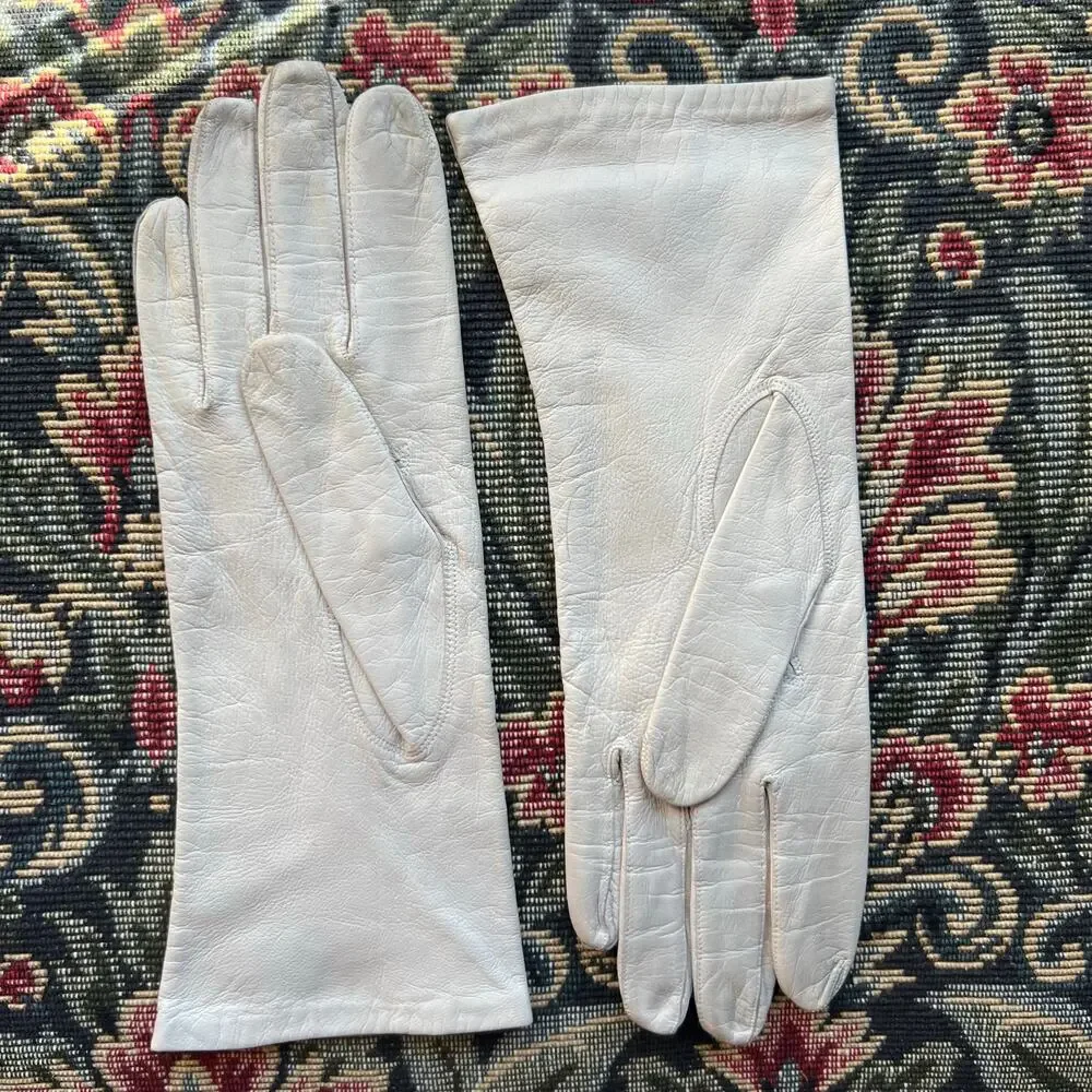 Vintage 80s‎ Millay White Leather Gloves Silk Lined Made in Western Germany 7